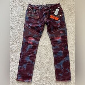 Rock Revival Elroy Skinny Moto S202 Mens Acid Wash Biker Jeans Pant Size 36